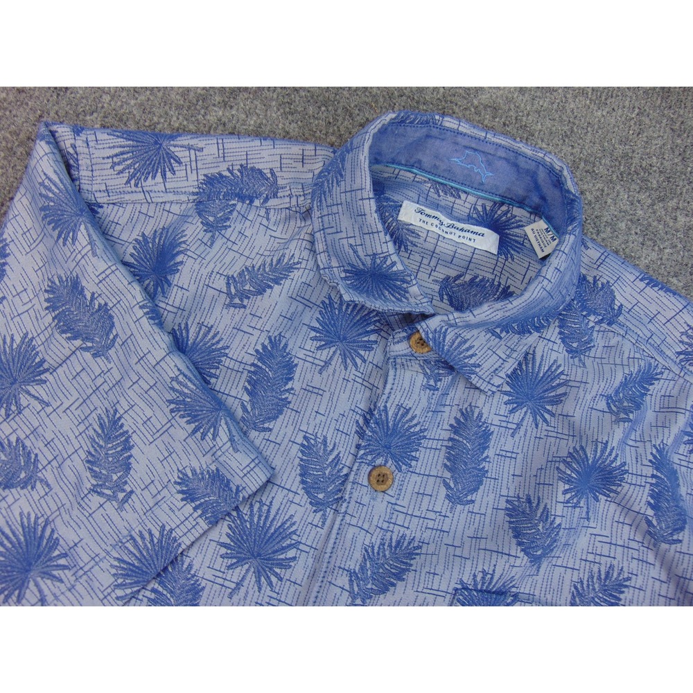 Tommy Bahama Shirt Mens Med The Coconut Point Blue Palm Leaf Short Sleeve Button
